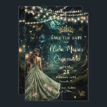 Enchanted Forest Sage Green Dress Quinceañera Save The Date<br><div class="desc">Personalize this enchanting Quinceañera / Sweet 16 birthday save the date easily and quickly. Simply click the Edit Using Design Tools button to further edit the text, change font styles and font colours. Featuring a girl dressed in pretty sage green dress and an enchanted forest background. The butterflies, quince girl...</div>