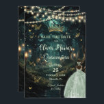Enchanted Forest Sage Green Dress Quinceañera Save The Date<br><div class="desc">Personalize this enchanting Quinceañera / Sweet 16 birthday save the date easily and quickly. Simply click the Edit Using Design Tools button to further edit the text, change font styles and font colours. Featuring a girl dressed in pretty sage green dress and an enchanted forest background. The butterflies, quince girl...</div>