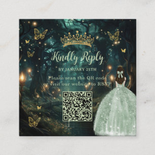 Enchanted Forest Sage Green Quinceañera QR RSVP Enclosure Card