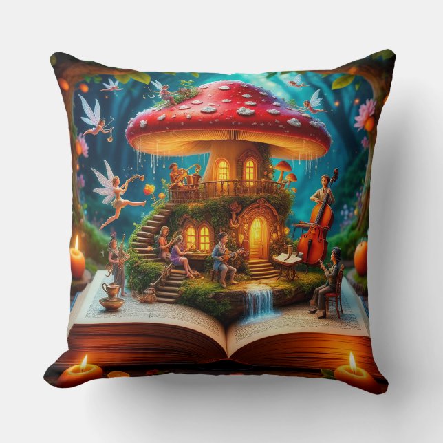 Enchanted Forest Setting With Fairies Throw Pillow (Front)