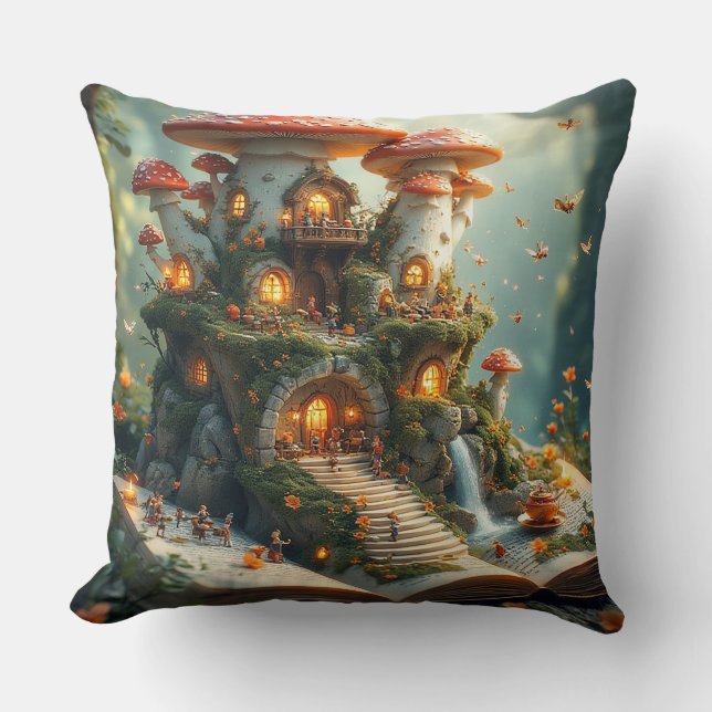 Enchanted Forest Setting With Fairies Throw Pillow (Front)