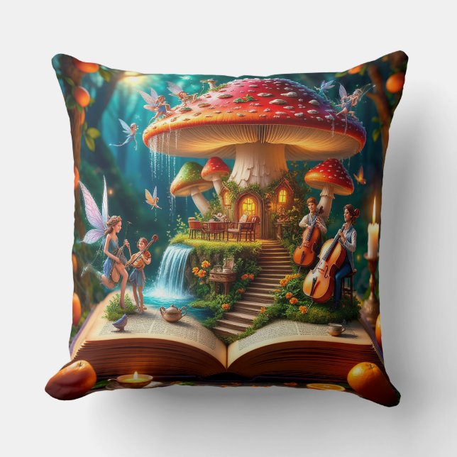 Enchanted Forest Setting With Fairies Throw Pillow (Front)