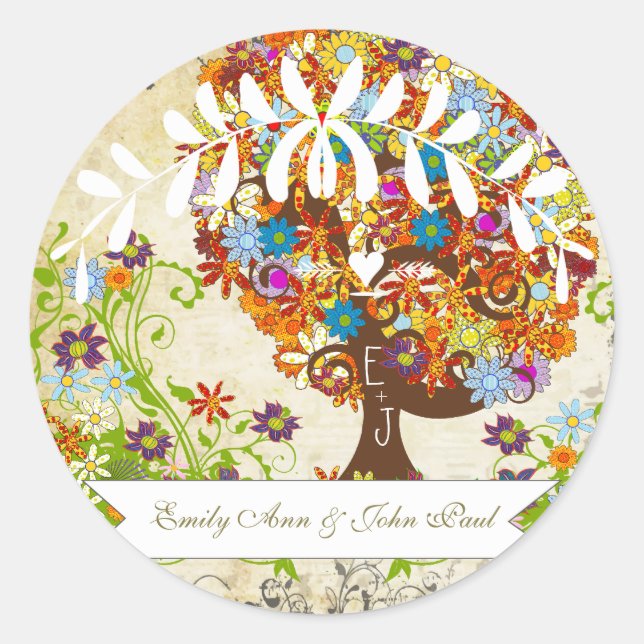 Enchanted Forest Side Branch Wedding Classic Round Sticker (Front)