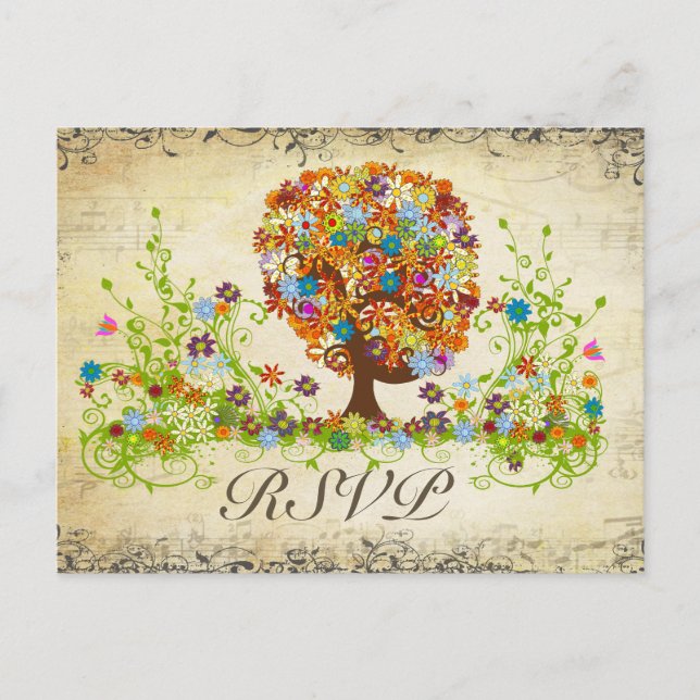 Enchanted Forest Side Branch Wedding RSVP Invitation Postcard (Front)