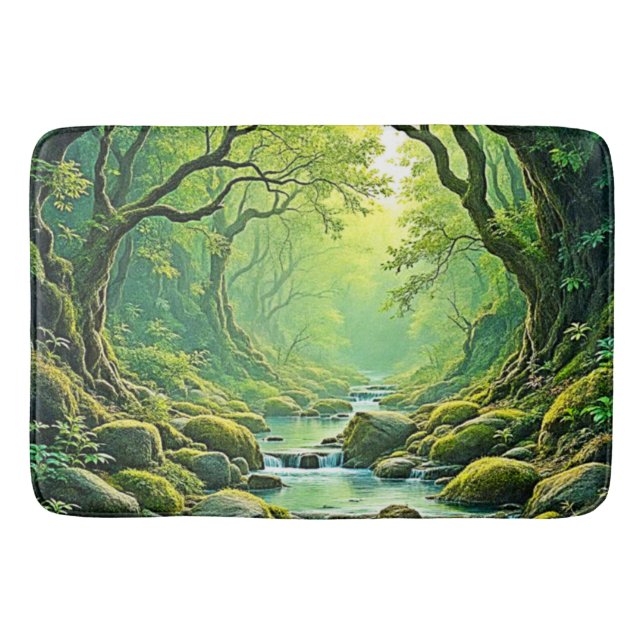 Enchanted Forest Stream Design Bath Mat (Front)