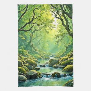 Enchanted Forest Stream Design Kitchen Towel
