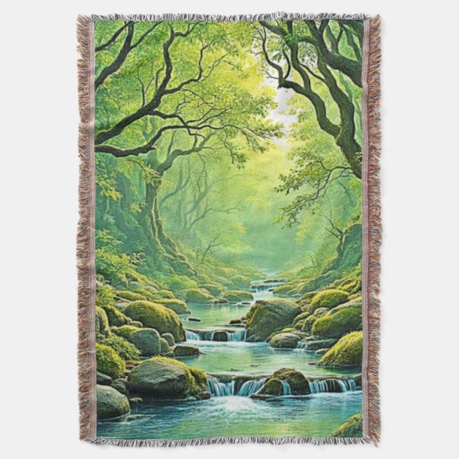 Enchanted Forest Stream Design Throw Blanket (Front Vertical)