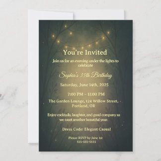 Enchanted Forest String Lights Adult Birthday Invitation