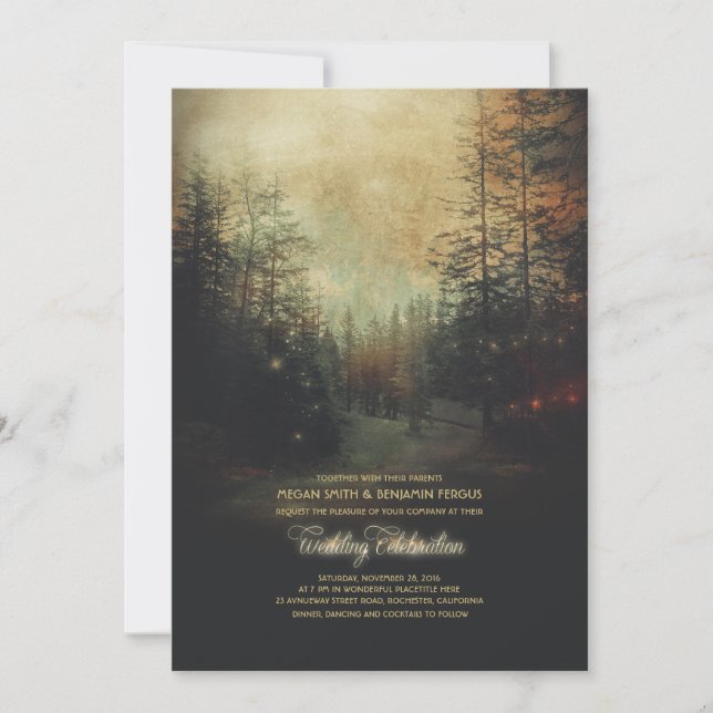 Enchanted Forest String Lights Trees Wedding Invitation (Front)