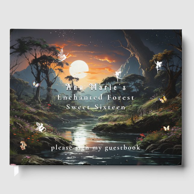 Enchanted Forest Sun River Fairies Butterflies   Guest Book (Front)