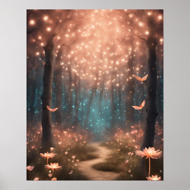 Enchanted Forest TEAL PEACH LITTLE LIGHTS Poster (Front)