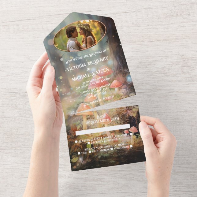 Enchanted Forest Toadstool Twinkle Lights Wedding All In One Invitation (Tearaway)