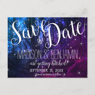 Enchanted Forest Trees Fairy Lights Save the Date Postcard