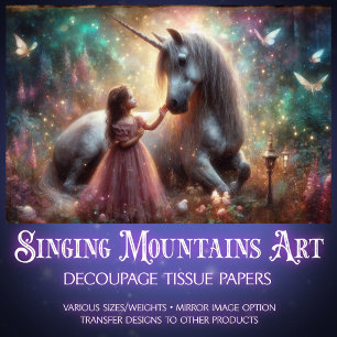 Enchanted Forest Unicorn And Girl Decoupage Tissue Paper