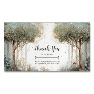 Enchanted Forest Watercolor Gold Glitter Magnetic Business Card