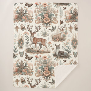 Enchanted Forest Whispers: Victorian Wildlife Sherpa Blanket