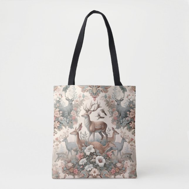 Enchanted Forest Whispers: Victorian Wildlife Tote Bag (Front)