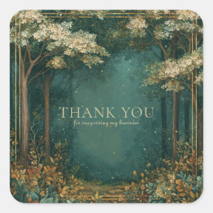 Enchanted Forest White Blossom Gold Sparkle Square Sticker