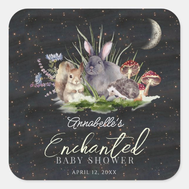 Enchanted Forest Woodland Animals Baby Shower Square Sticker (Front)