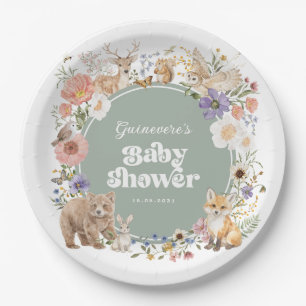 Enchanted Forest Woodland Animals Wildflower Baby Paper Plate