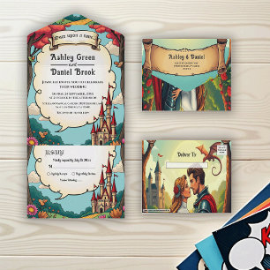 Enchanted Forest Woodland Castle Fairytale Wedding All In One Invitation