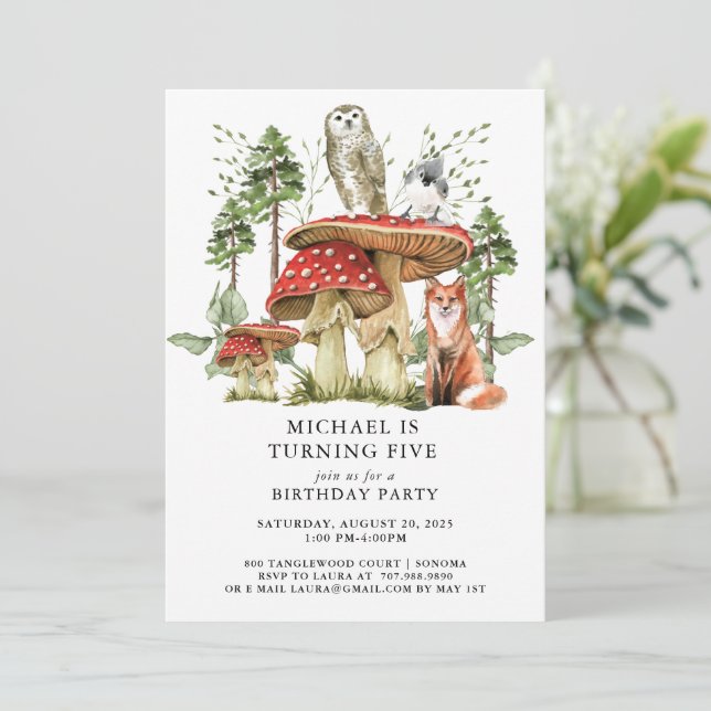 Enchanted Forest Woodlands Boy 5th Birthday  Invitation (Standing Front)