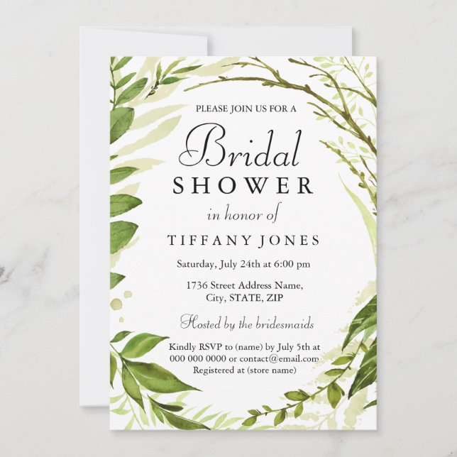Enchanted Forrest Leaf Wreath Bridal Shower Invite (Front)