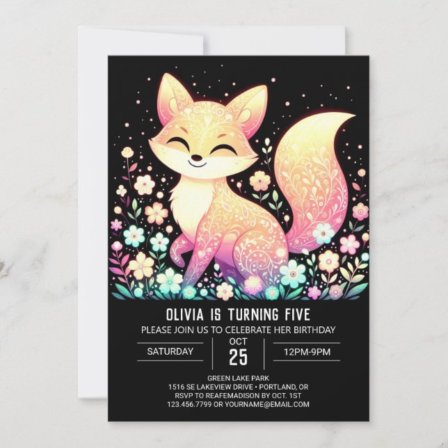 Enchanted Fox Digital Birthday Invitation (Front)