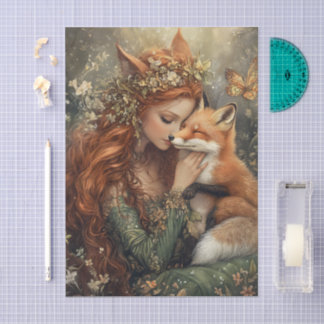 Enchanted Fox Fairy With Butterfly Decoupage Tissue Paper