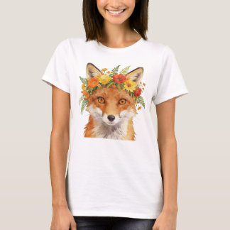 Enchanted Fox with Floral Crown Watercolor Art T-Shirt