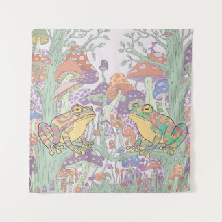 Enchanted Frogs in Mushroom Fields Tapestry