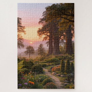 Enchanted Garden at Dawn Majestic Trees Jigsaw Puzzle