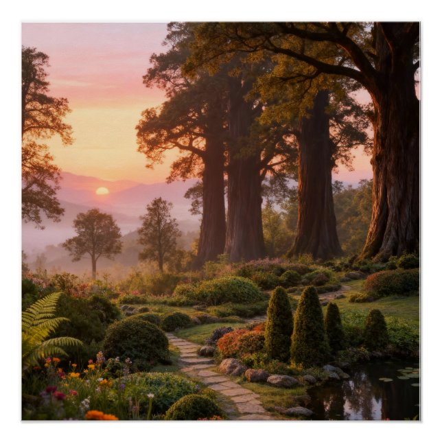 Enchanted Garden at Dawn Majestic Trees Poster (Front)