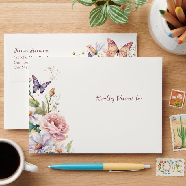 Enchanted garden butterflies baby shower matching envelope (Desk)