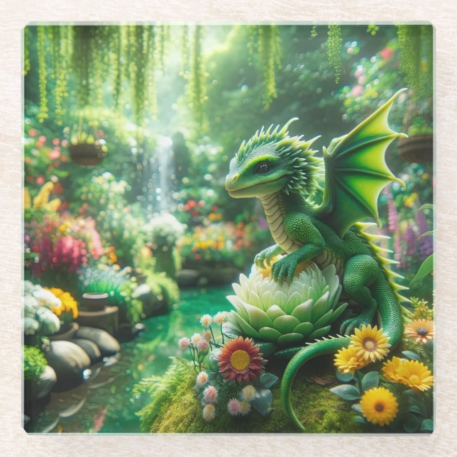Enchanted Garden Dragon Glass Coaster (Front)