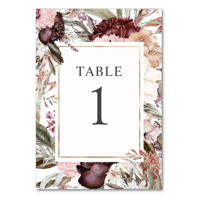 Enchanted Garden Elegant Boho Floral Table Number (Front)
