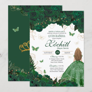 Enchanted Garden Emerald Green Quinceanera Invitation