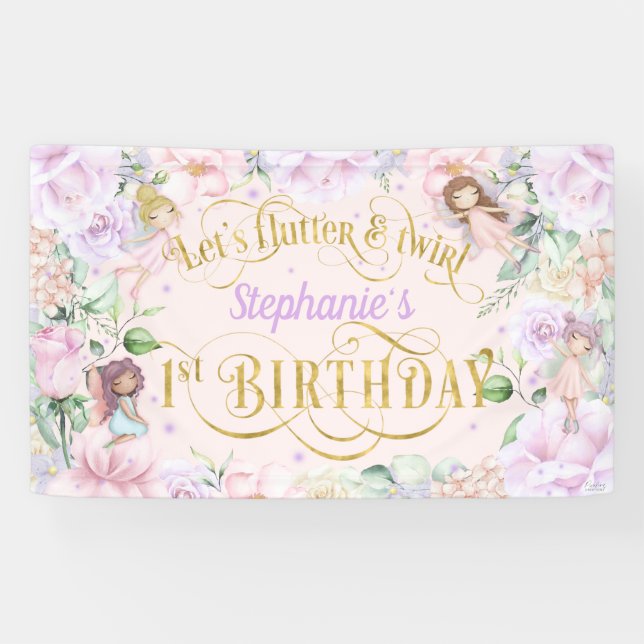 Enchanted garden Fairy, 1st birthday backdrop Bann Banner (Horizontal)