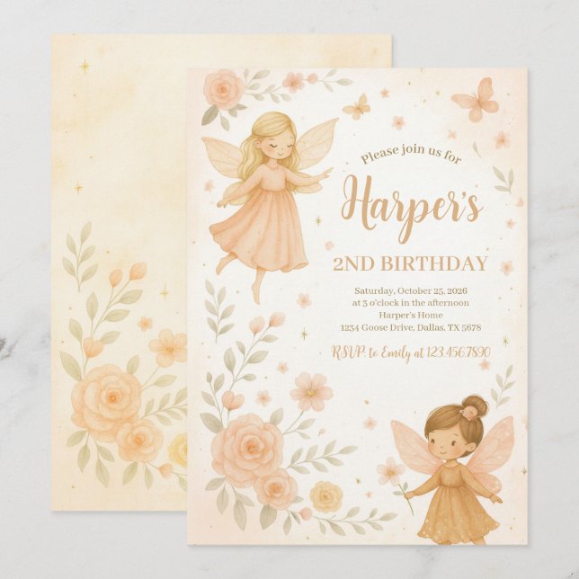 Enchanted Garden Fairy Birthday Invitation (Front/Back)