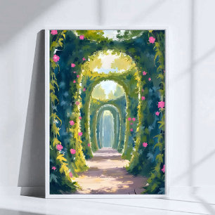 Enchanted Garden   Floral Arch Watercolor Painting Poster