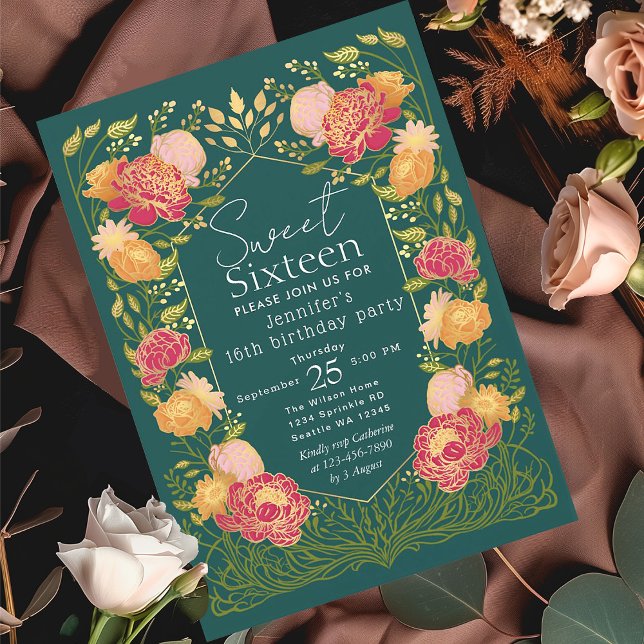 Enchanted Garden Floral Sweet 16 Birthday Invitation (Creator Uploaded)