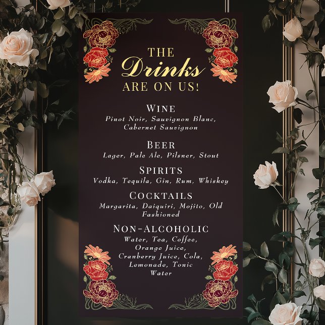 Enchanted Garden Floral Wedding Drinks Bar Menu Banner (Creator Uploaded)