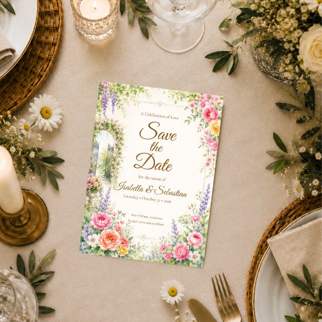 Enchanted Garden Gate Romance Wedding Save The Date (Creator Uploaded)