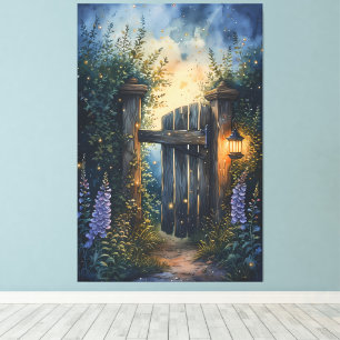 Enchanted Garden Gate Under Firefly Sky Canvas Print
