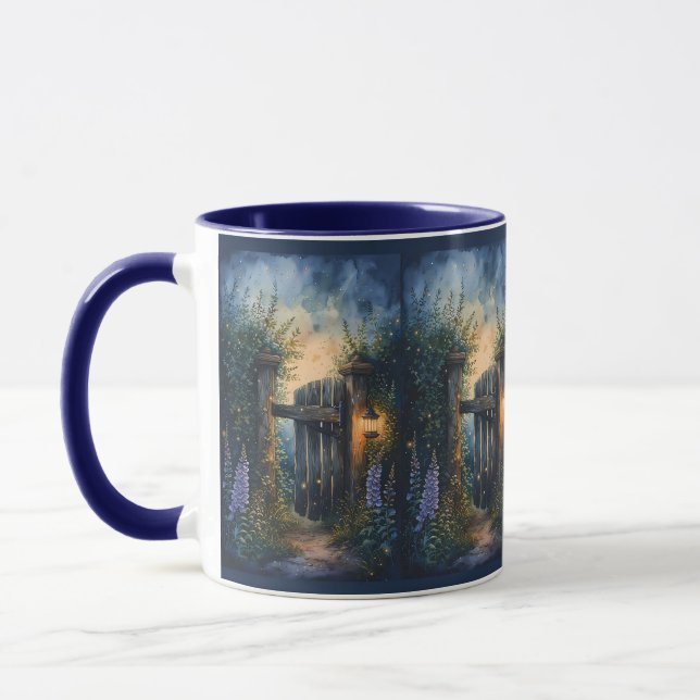 Enchanted Garden Gate Under Firefly Sky Mug (Left)