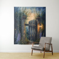 Enchanted Garden Gate Under Firefly Sky