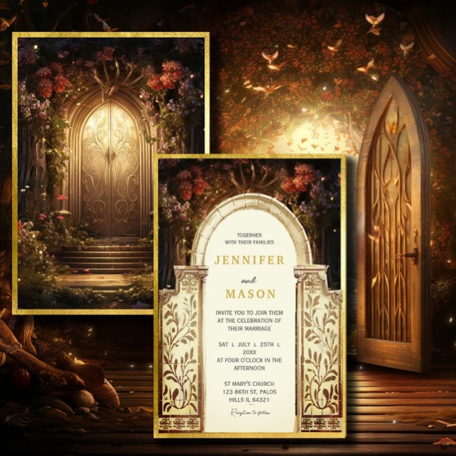 Enchanted Garden Gate Wedding Invitation (Enchanted Garden Gate Wedding Invitation #zazzlemade #dreamyinvitation#zazzlefinds #vintagefairytale)
