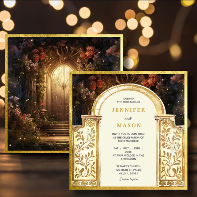 Enchanted Garden Gate Wedding Invitation (Enchanted Garden Gate Wedding Invitation #zazzlemade #dreamyinvitation #gardengatewedding#decorative)