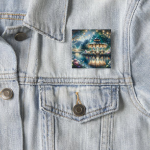 Enchanted Garden Gazebo Twilight Reflection 2 Inch Square Button