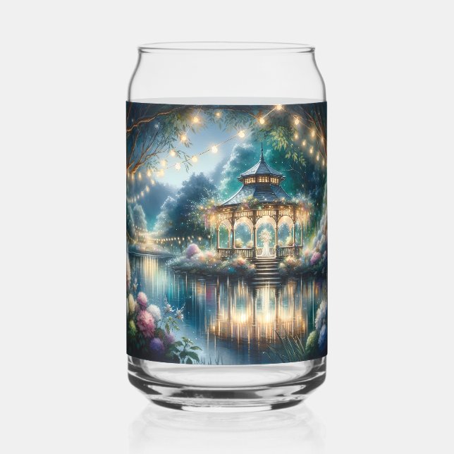 Enchanted Garden Gazebo Twilight Reflection Can Glass (Front)